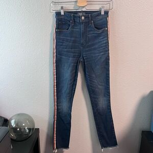A&F Simone High Rise Jean Raw Hem Colored Stripe